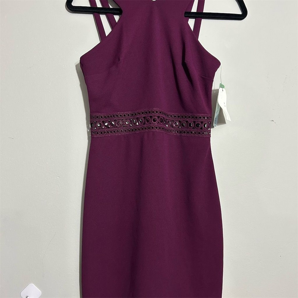 BCX Bodycon Dress Women 3 Plum‎ Purple NEW Halter Crochet Waist Grommet Cocktail
